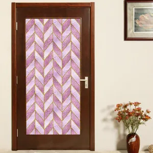 Decoratieve statische raamfolie paarse chevron matglas sticker voor glazen deur.