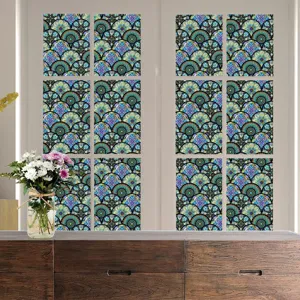 Decoratieve statische raamfolie met retro mandala bloemmotief, verwijderbare matte glassticker.
