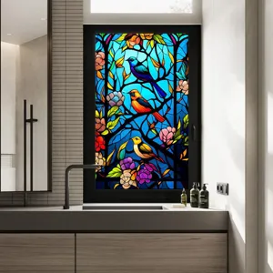 Decorative stained glass window film bird and floral static cling removable PVC privacy window sticker