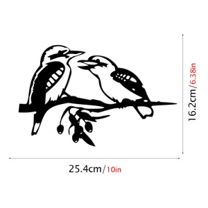 Metal kookaburra bird garden stake silhouette detail view and product dimensions