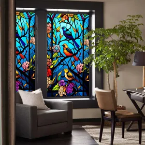 Stained glass window film static cling decorative birds flowers privacy film for home glass