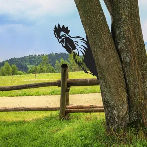Metal rooster tree insert garden ornament outdoor yard decoration iron art silhouette