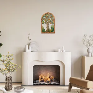 Wooden iron wall art hanging decor featuring a natural tree and bird sculpture for home living.
