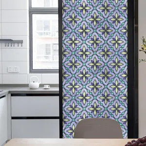 Glas-in-lood raamfolie decoratieve privacy statische klem vintage bloemenpatroon