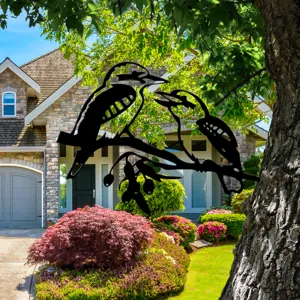 Metal bird tree silhouette garden stake outdoor yard art decor metal ornament landscape accessory