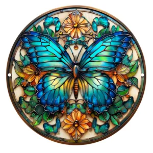 Decoración de pared redonda de metal con mariposa para jardín interior y exterior 1pz