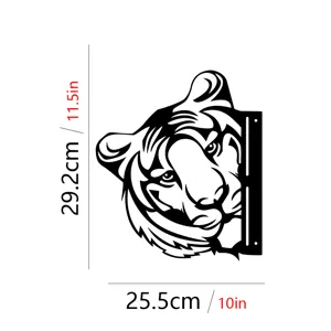 Black metal tiger wall art silhouette garden decorative hanging hook fence mount 29.2x25.5cm