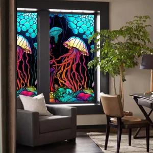 Colorful jellyfish decorative static window film for home privacy glass sticker roll