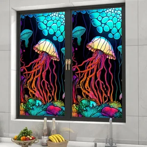 Colorful Jellyfish Static Window Film PVC Glass Sticker Removable Waterproof Home Decor