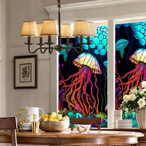 Colorful jellyfish static window film stained glass privacy sticker for home decor
