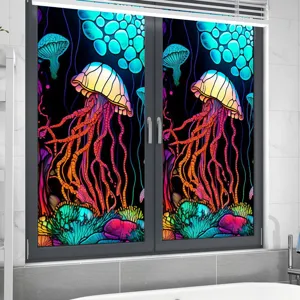 Colorful jellyfish window film static cling privacy glass sticker for bathroom decor detail view