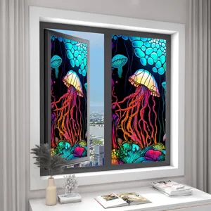 Colorful jellyfish static window film PVC glass sticker for home decor and privacy protection.