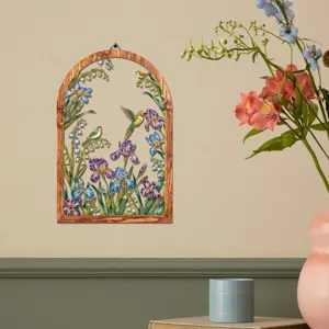 Wooden and Iron Wall Hanging Art Floral Bird Decor Arch Design for Home Indoor Wall