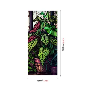 Stained glass window film tropical plants static cling glass sticker privacy film 45x100cm