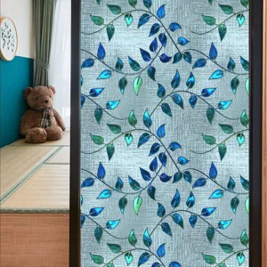 Statische raamfolie mat glasfolie decoratieve privacy sticker met vintage groene bladeren.