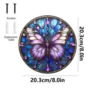 Placa colgante de pared de metal con mariposa de vitral y tornillos para decoración 20cm