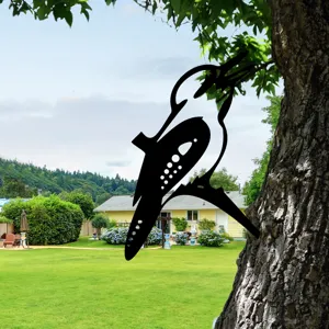 Metal bird garden stake tree silhouette outdoor yard decor metal art sculpture detail view