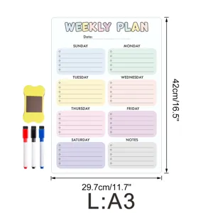 Magnetischer Wochenplaner Whiteboard Set mit Stiften und Schwamm für Kühlschrank Büro