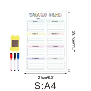 Magnetischer Wochenplaner für Kühlschrank, A4 Memoboard mit Stiften und Tafelwischer.
