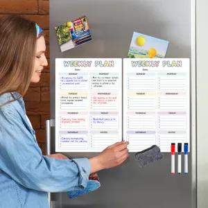 Magnetischer Wochenplaner Whiteboard für Kühlschrank mit Trockenabwischmarkern und Schwamm.