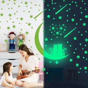 Stickers muraux lumineux brillent dans le noir lune etoiles pour deco chambre