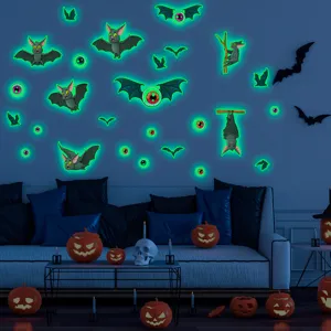 Halloween Luminous Bat And Eye Wall Stickers Glow In The Dark PVC Removable Decals For Living Room Cabinet Fridge