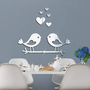 Acrylic mirror wall sticker featuring cute birds and hearts for Valentine home decor detail.