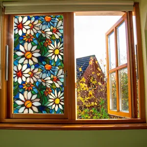 Stained glass window film decorative floral static privacy film for home glass windows