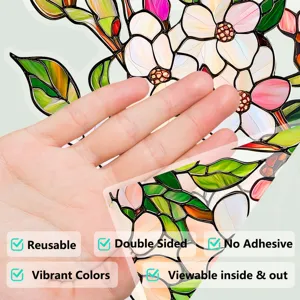 Decorative stained glass window film with vibrant floral pattern, reusable and adhesive-free.