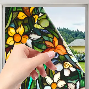 Stained glass window film floral static cling decorative privacy glass sticker detail view