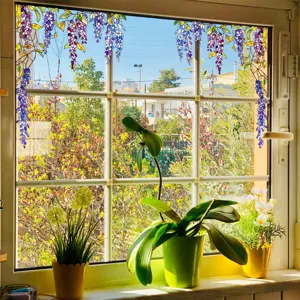 Decorative wisteria glass window film static cling privacy sticker for home decor details.