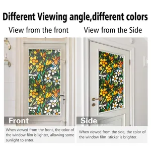 Stained glass window film with floral pattern, static cling decorative privacy sticker.