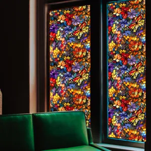 Colorful floral butterfly stained glass window film static cling home privacy sticker