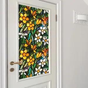 Stained glass window film static floral flower cling for home glass door decoration detail view
