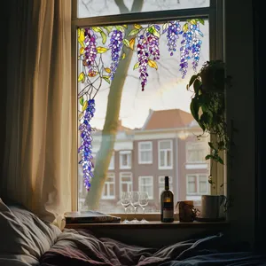 Stained glass wisteria window film decorative privacy sticker for home glass window decor