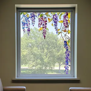 Detailed view of stained glass wisteria window film, perfect for home decor and privacy protection.