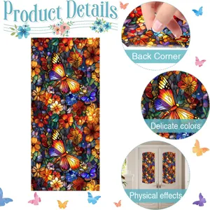Decorative stained glass window sticker with colorful floral butterfly static cling design