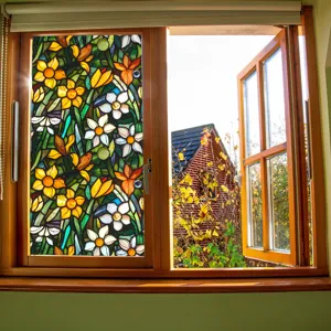 Stained glass window film floral decorative static cling privacy glass sticker for home window