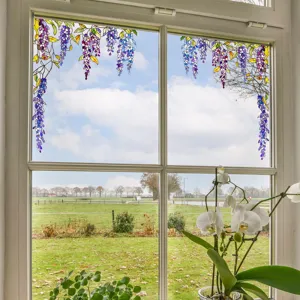 Static stained glass window film wisteria flower decorative privacy removable decal for home.