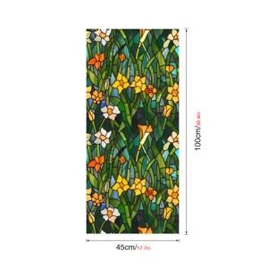 Stained glass window film with vibrant floral pattern, static cling design, 45x100cm.