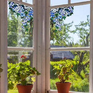 Stained glass window film blue floral static cling privacy decorative sticker for home