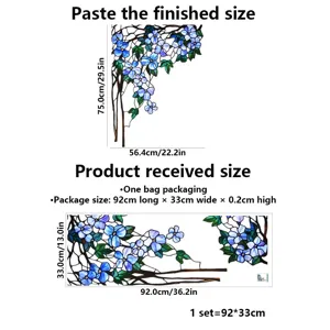 Stained glass window sticker blue floral static cling privacy glass film for home decor.