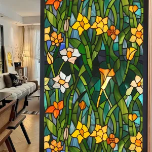 Stained glass window film floral decorative static cling privacy glass sticker detail view