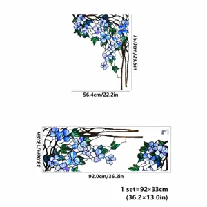 Stained glass window film blue floral decorative static cling sticker size chart guide