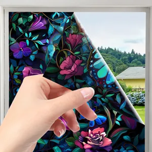 Stained glass window privacy film colorful floral static cling sticker for home decor