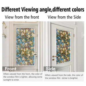 Decorative stained glass window film with floral pattern, static cling door sticker.