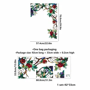 Stained glass window film floral rose decorative sticker static cling size guide chart