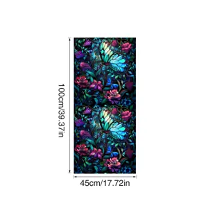 Stained glass butterfly window film floral privacy sticker static cling home decor 45x100cm