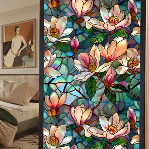 Stained glass window film colorful floral static cling privacy sun block sticker detail
