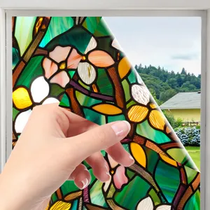 Stained glass window film floral static cling decorative privacy window sticker detail